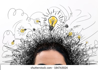 Thinking people with question signs and light idea bulb above  - Shutterstock ID 184763024