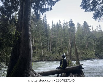 Thinking at the river in summer 