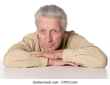 Thinking Senior Man On White Background