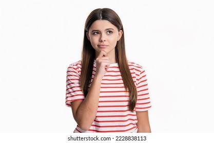 thinking teen girl express emotions. thinking teen girl in studio. thinking girl isolated on white - Shutterstock ID 2228838113