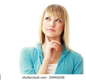 A Thinking Woman , Isolated On White Background