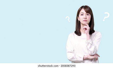 Thinking Young Asian Woman. Loop Animation.