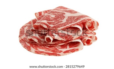 Thinly sliced raw marbled beef for hot pot or shabu shabu