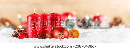 Third 3rd Sunday in advent with burning candle Christmas time deco decoration banner with copyspace copy space