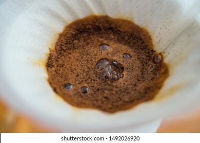 Third wave coffee preparation with a V60 method. Specialty coffee concept.