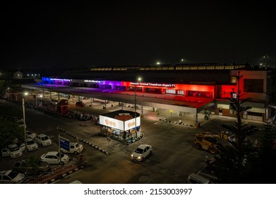 Thiruvananthapuram, Kerala, India-April 29 2022:Trivandrum Or Thiruvananthapuram Airport Night View