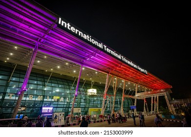 Thiruvananthapuram, Kerala, India-April 29 2022:Trivandrum Or Thiruvananthapuram Airport Night View