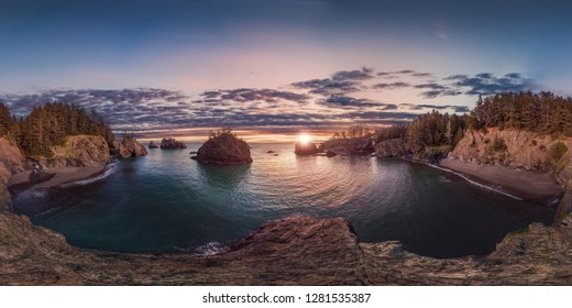 This Is A 360 Degree Spherical View Of One Of The Oregon Coast Sunset.