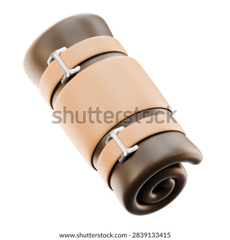 This is a 3D render of a rolled sleeping mat secured with two adjustable straps and silver-colored buckles set against a plain white background.