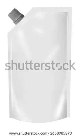 This is a 3D rendering of a blank white spout pouch with a gray cap, ideal for showcasing liquid products. The image is perfect for designers and marketers looking for a customizable template. Use th