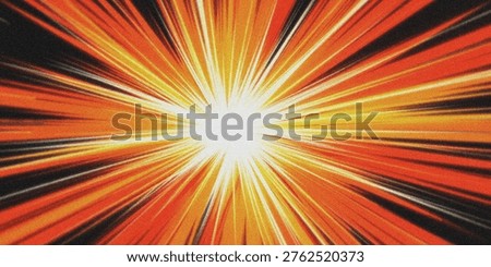 This abstract image captures a dynamic and vibrant explosion of light, radiating energy and motion. The bright white center bursts outward in a kaleidoscope of orange, yellow, and black hues, creating a stunning visual effect. The image conveys a sense of power, speed, and intensity, making it perfect for use in a variety of creative projects.