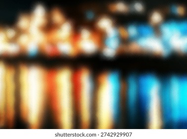 This abstract image features a blurred composition of warm and cool colors, primarily red, orange, yellow, and green, creating a soft, atmospheric, and visually compelling artwork.