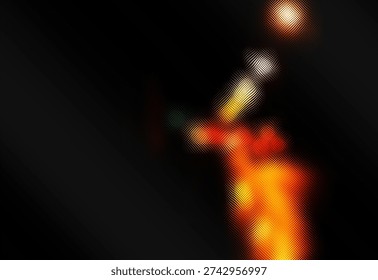 This abstract image features a blurred composition of warm and cool colors, primarily red, orange, yellow, and green, creating a soft, atmospheric, and visually compelling artwork.