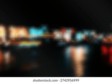 This abstract image features a blurred composition of warm and cool colors, primarily red, orange, yellow, and green, creating a soft, atmospheric, and visually compelling artwork.