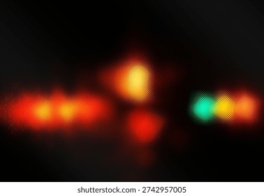 This abstract image features a blurred composition of warm and cool colors, primarily red, orange, yellow, and green, creating a soft, atmospheric, and visually compelling artwork.