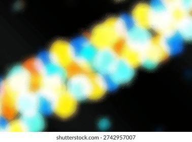 This abstract image features a blurred composition of warm and cool colors, primarily red, orange, yellow, and green, creating a soft, atmospheric, and visually compelling artwork.