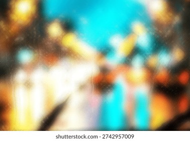 This abstract image features a blurred composition of warm and cool colors, primarily red, orange, yellow, and green, creating a soft, atmospheric, and visually compelling artwork.