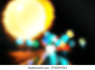 This abstract image features a blurred composition of warm and cool colors, primarily red, orange, yellow, and green, creating a soft, atmospheric, and visually compelling artwork.