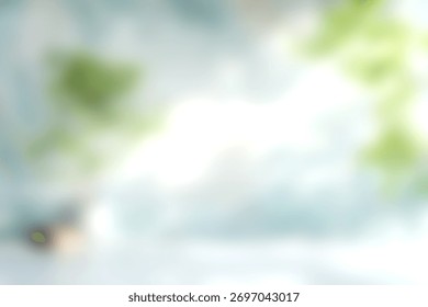 This abstract image features a soft focus with bright light and green elements, perfect for projects needing a serene and artistic touch.