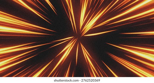This abstract image features vibrant orange light rays emanating from a central point on a black background, creating a dynamic and energetic visual effect. The image conveys a sense of motion, speed, and power, making it perfect for use in designs related to technology, innovation, and inspiration.
