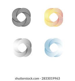 This abstract vector illustration features a set of four modern geometric circular logos constructed with interwoven linear stripes. Displayed in solid black, vibrant yellow-orange gradient, monochrome grey fade, and cyan-blue gradient, these twisted torus knot shapes create a dynamic sense of motion, unity, continuous infinity, and structural harmony. They are ideal for corporate branding, technology logos, modern icon sets, creative agency badges, and geometric background elements.

#GeometricLogo #VectorLogo #AbstractSymbol #InfinityLoop #BrandIdentity #CorporateBranding #LinearArt #MinimalistLogo #GraphicDesign #TechLogo #ModernIcon #TorusKnot