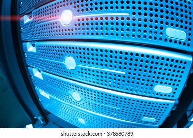 This advanced server technology in a data center, highlighting intricate components and innovative design features. Ideal for tech-related projects.