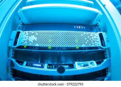 This advanced server technology in a data center, highlighting intricate components and innovative design features. Ideal for tech-related projects.