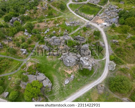 This aerial drone photo shows the Brimham Rocks which is a natural wonder in the Yorkshire Dales.