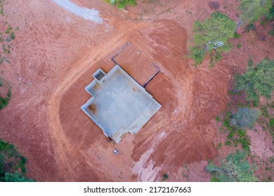 This Is An Aerial View Of The Construction Site, Showing The Concrete Foundation For The New Home