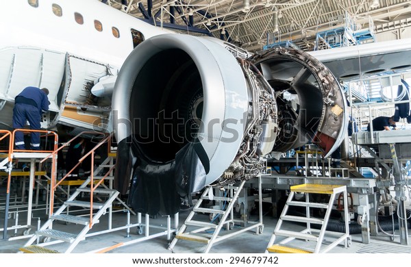 This Airplane Disassembled Basic Parts Workers Stock Photo 294679742 ...