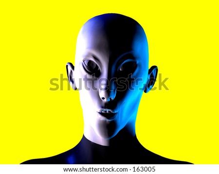 This is an alien which I created using a 3D modelling package as well as Photoshop.
