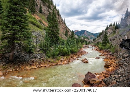 This is the Animas River between Durango and Silverton, Colorado from the Durango  Silverton Narrow Gauge Railroad.