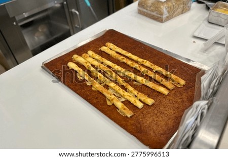 This appetizing photograph captures a batch of freshly baked cheese breadsticks resting on a brown silicone baking mat.