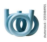 This artwork captures a modern blue sculpture showcasing its unique design and minimalist appeal in a studio setting.