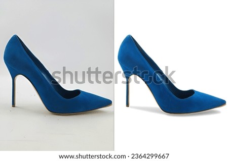 this is a beautiful blue heel before and after in the isolated white background.