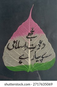 This is a beautiful peepal leaf featuring the graceful inscription “I love Dawat-e-Islami”, symbolizing devotion, affection, and a deep spiritual connection.