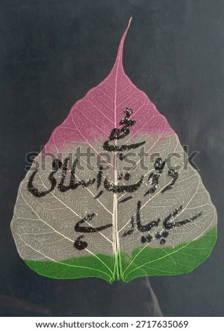 This is a beautiful peepal leaf featuring the graceful inscription “I love Dawat-e-Islami”, symbolizing devotion, affection, and a deep spiritual connection.