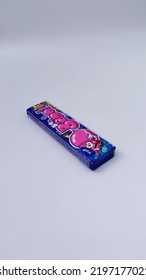 This Is A Big Babol Bubble Gum With A Fruity Taste That Can Make A Big Balloon, On A White Background.