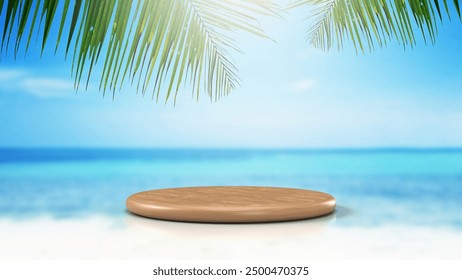 This blurry beach background creates a soft atmosphere with gradations of sea blue and sand. The subtle blur effect adds an artistic touch, highlighting your products elegantly without distracting 