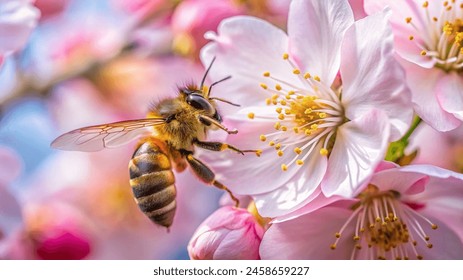 In this captivating image, a honeybee delicately indulges in nature's sweet bounty, drawing nectar from the heart of a vibrant flower. With remarkable precision,the bee navigates the intricate petals
 - Powered by Shutterstock