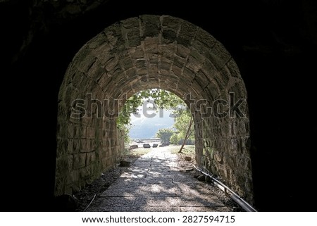 This captivating image shows a hidden tunnel in Jinguashi, Ruifang, famously known as the 