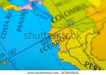 This close-up map emphasizes Ecuador, colored in vibrant yellow, with its capital, Quito, clearly marked, showcasing its location bordering the Pacific Ocean, Colombia, and Peru.