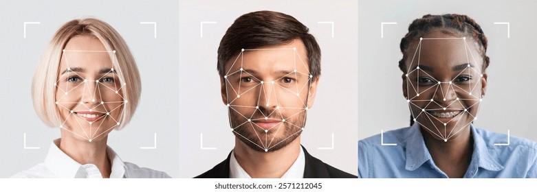 This collage features three individuals with distinct facial features, highlighting advancements in facial identification technology.