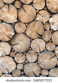This is a detailed, close-up image showcasing the texture of tightly stacked wood ends (or logs), viewed from the front. 