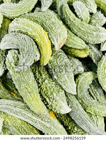 This detailed image captures the unique texture and vibrant green colour of bitter gourds. 🌿🥒 #BitterGourd #VegetablePhotography #FreshProduce #GreenVeggies #HealthyEating 