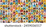 This dynamic multiracial and multiethnic collection presents faces of happy international people against colorful backdrops