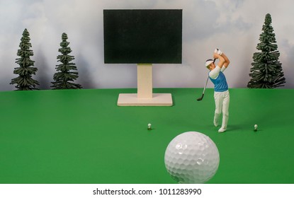 This Eye Catching Image Of A Male Golfer, Has Plenty Of Room For Your Text. Promote Tournaments, Green Fees Pricing And Pro Golf Shop Sales. Use Tee Box Sign For Main Promo. Man Driving Golf Ball.