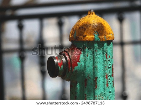 This fire hydrant is looking a little worse for wear! The paint is peeling and chipping, and there's even some rust starting to show through. It's like it has seen better days. 