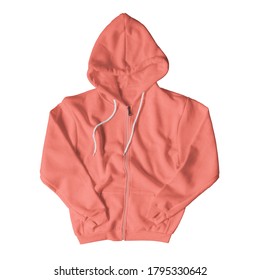 This Front View Awesome Full Zipper Hoodie Mock Up In Living Coral Color