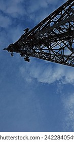 This is high voltage post.High-voltage tower sky background.